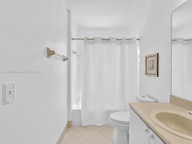 full bathroom with toilet, tile patterned flooring, vanity, and shower / tub combo