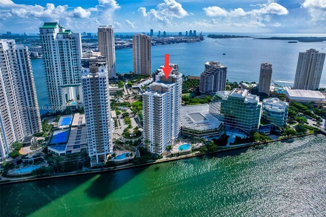 701 Brickell Key Blvd Unit 1108, Miami, FL 33131 - aerial view featuring a city view and a water view