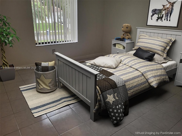 bedroom featuring tile patterned floors