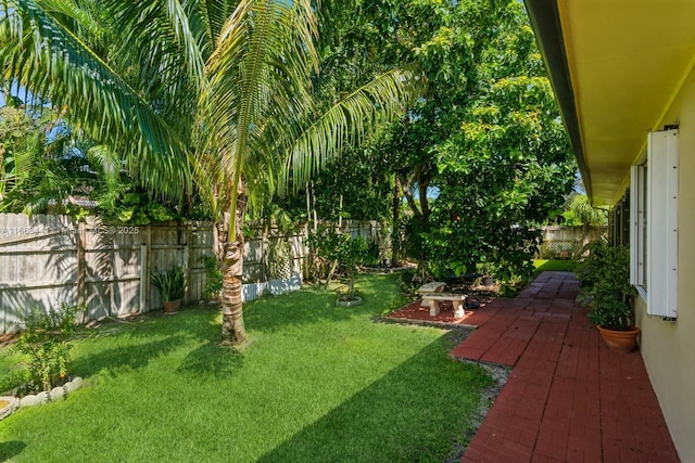 view of yard with a patio and a fenced backyard