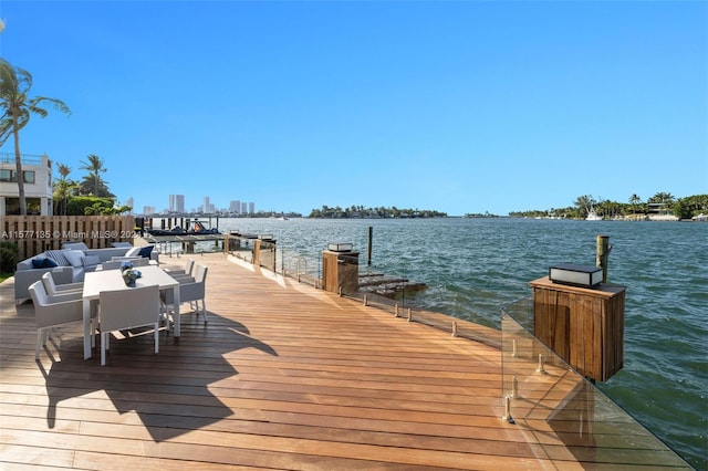 dock area featuring a water view