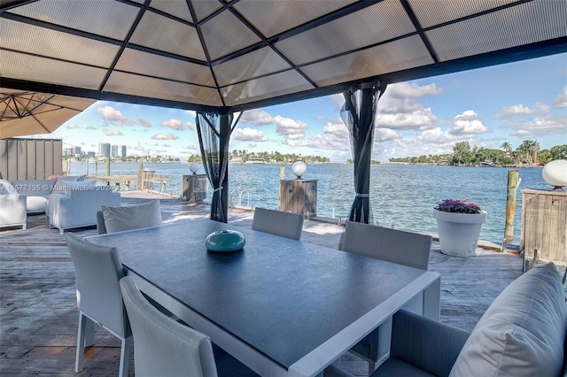 view of patio featuring a water view