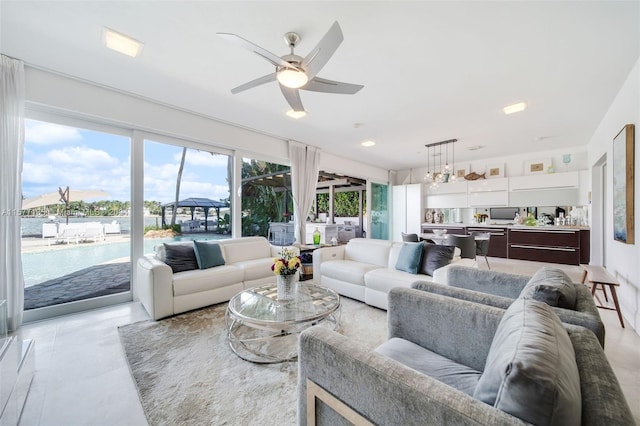 living room with ceiling fan