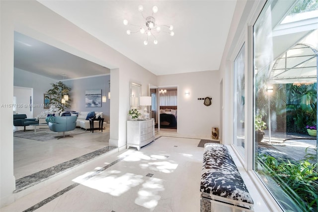 living room with a chandelier