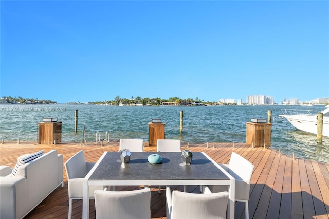 dock area with a water view