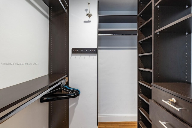 walk in closet with wood-type flooring