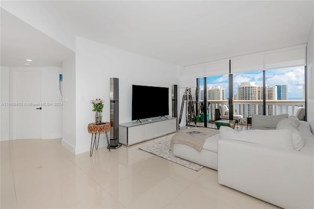 living room featuring light tile patterned floors