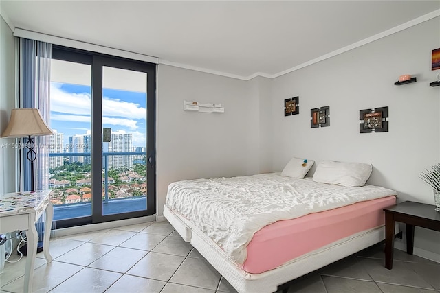 tiled bedroom with ornamental molding