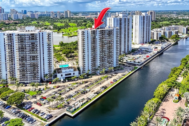 aerial view featuring a water view