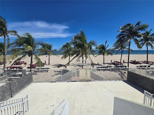 view of patio featuring a water view