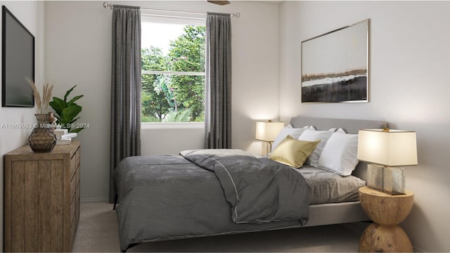 bedroom with multiple windows and carpet floors