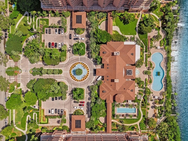 aerial view with a water view