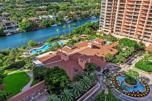 bird's eye view featuring a water view