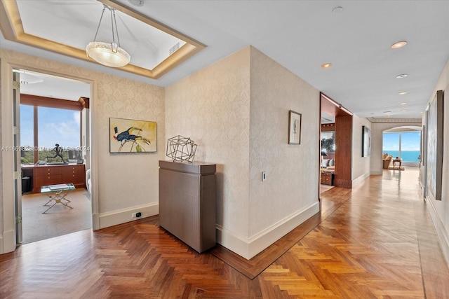 hallway with parquet flooring