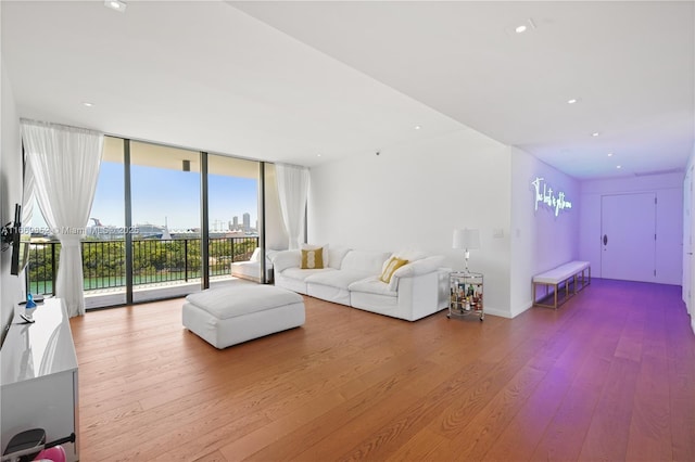 living room featuring light hardwood / wood-style floors and expansive windows