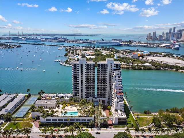 aerial view with a water view