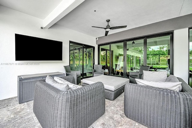 view of patio with an outdoor hangout area and ceiling fan