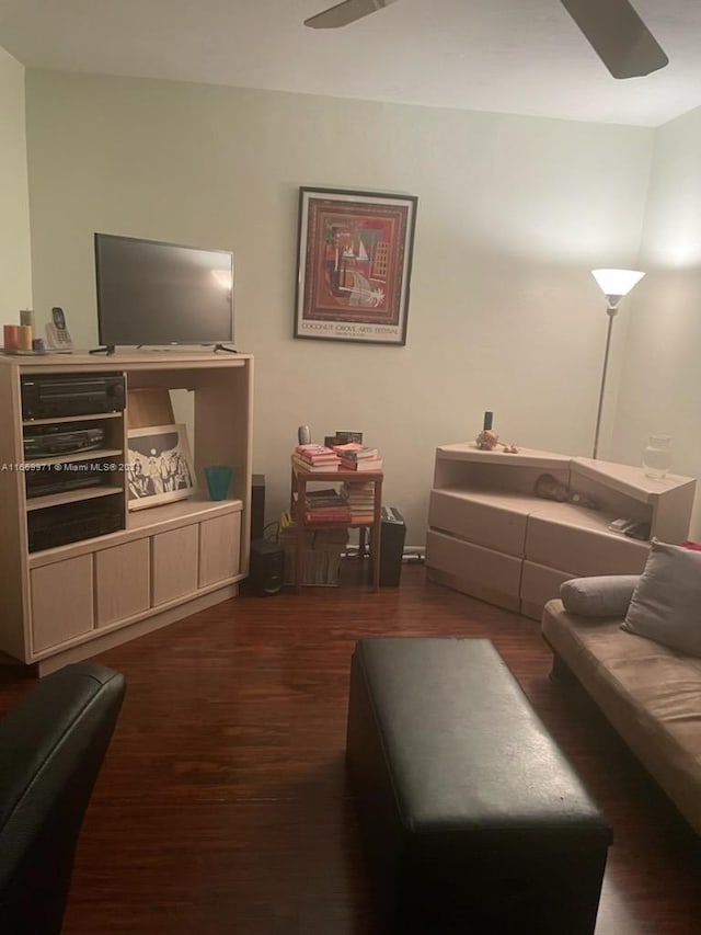 living room featuring dark wood-type flooring