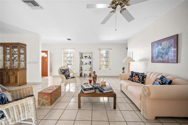 8144 SW 206th Ter, Cutler Bay, FL 33189 - living area with light tile patterned flooring and ceiling fan