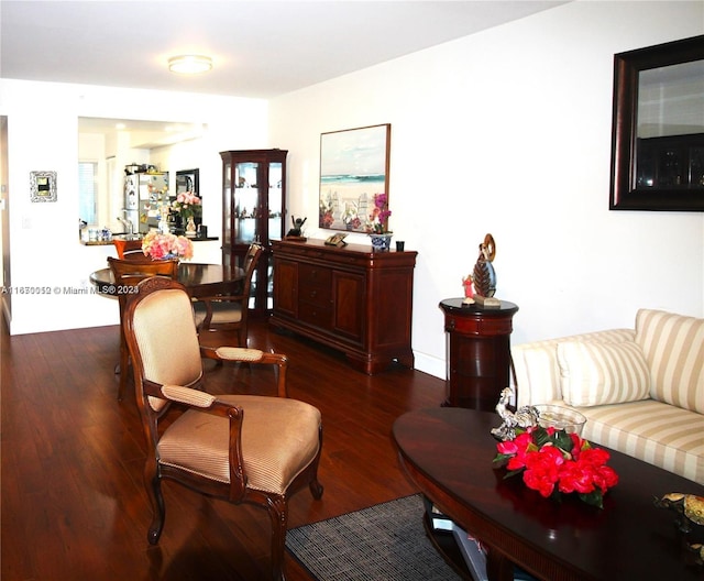 living room with dark wood-type flooring