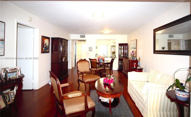 living room with dark hardwood / wood-style floors