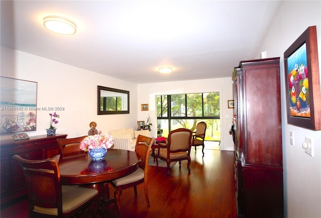 dining area featuring dark wood-type flooring