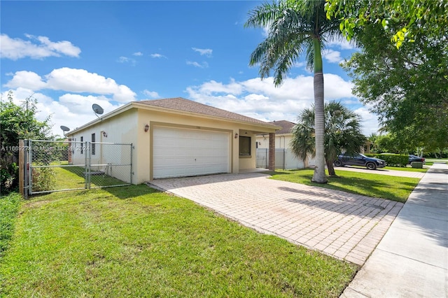 view of front facade with a front lawn and a garage