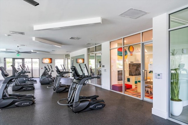 4636 NW 84th Ave Unit 47, Doral, FL 33166 - workout area featuring a ceiling fan and visible vents