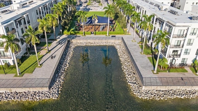 aerial view featuring a water view