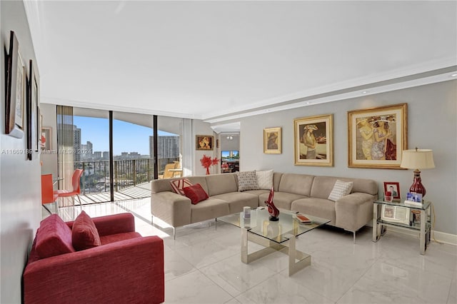 living room with expansive windows