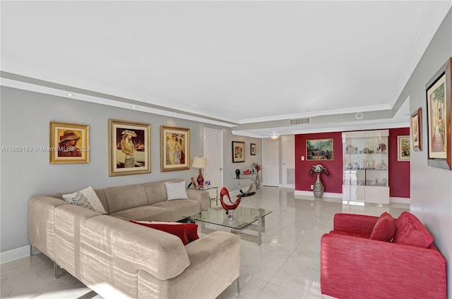 living room featuring ornamental molding