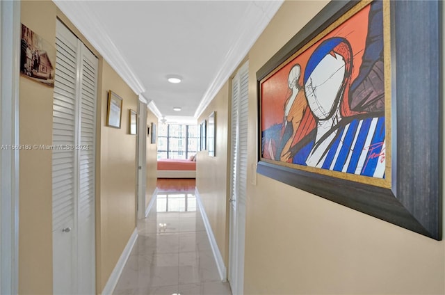 hallway with ornamental molding