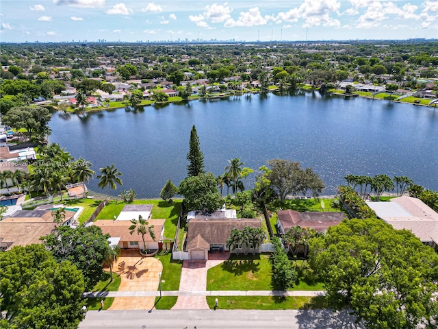 aerial view with a water view