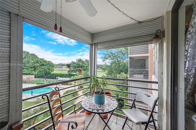 balcony with ceiling fan