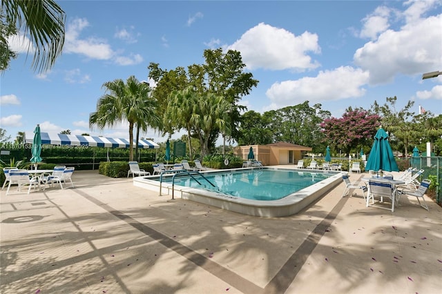 view of swimming pool with a patio