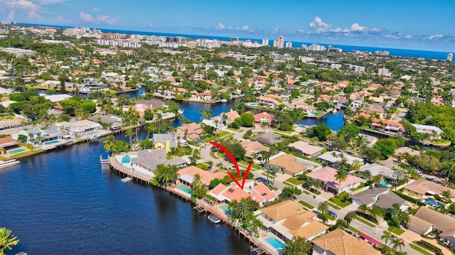 aerial view featuring a water view