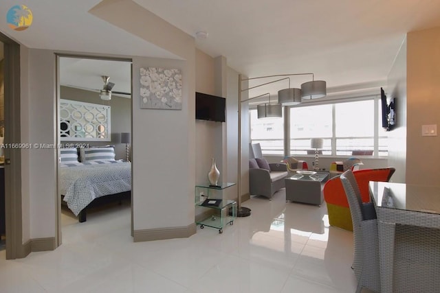 bedroom featuring light tile patterned floors