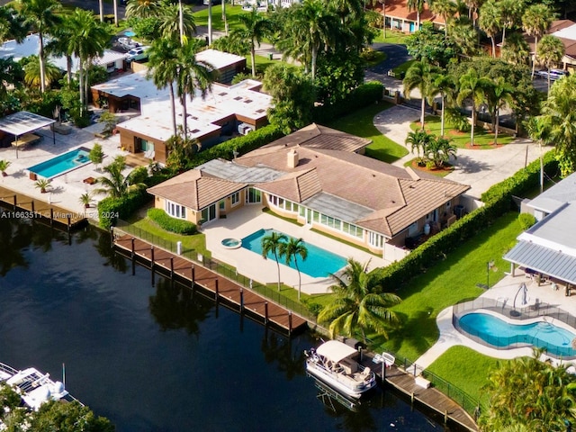 bird's eye view featuring a water view