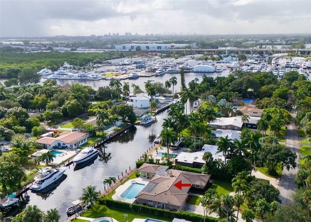 aerial view with a water view