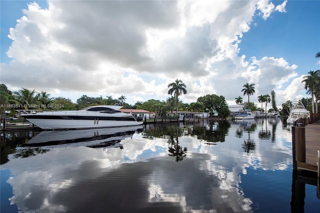 property view of water with a boat dock