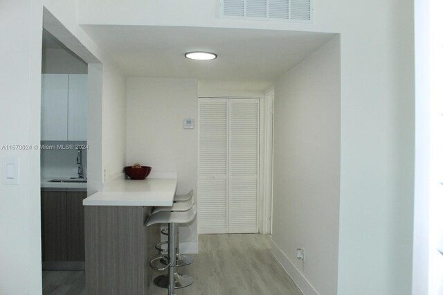 hallway featuring light hardwood / wood-style floors and sink