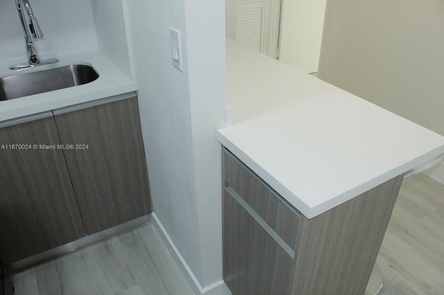 interior space featuring light wood-type flooring and sink