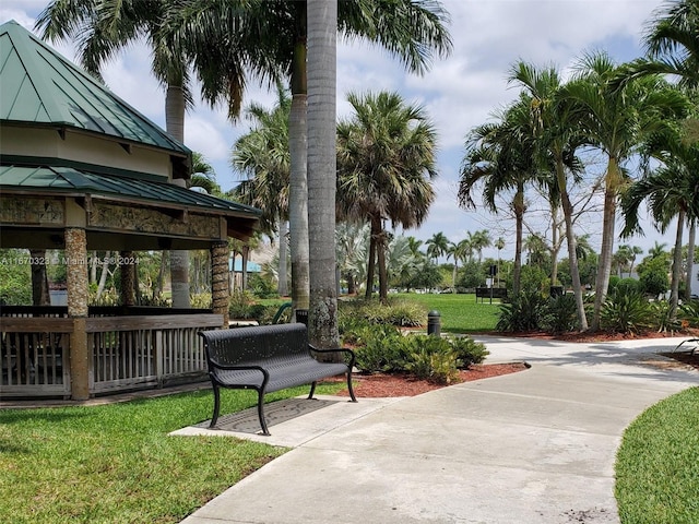 view of community featuring a gazebo and a yard