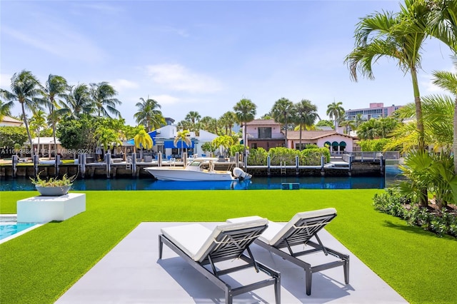 view of patio / terrace with a water view