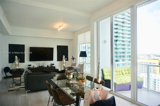 dining space with hardwood / wood-style flooring