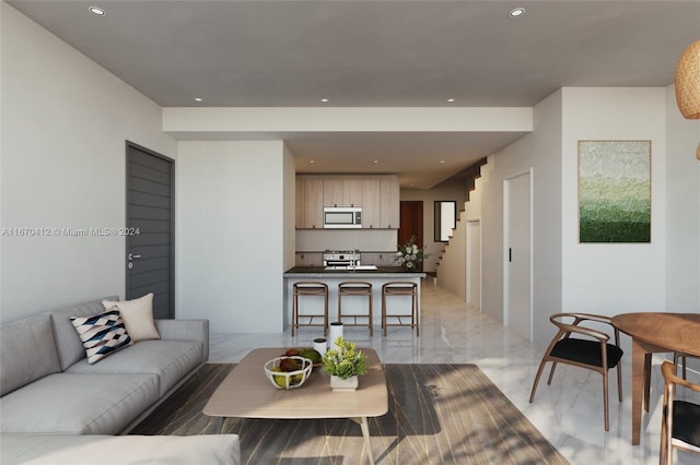2526 Pierce St Unit 15, Hollywood, FL 33020 - living room with recessed lighting and marble finish floor
