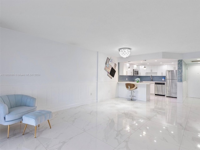 living room with sink