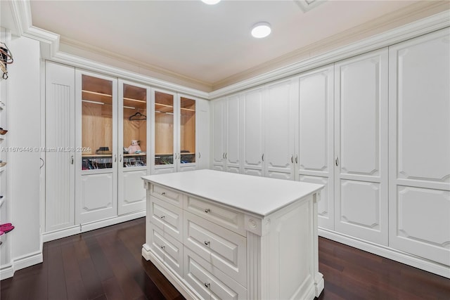 walk in closet with dark hardwood / wood-style flooring