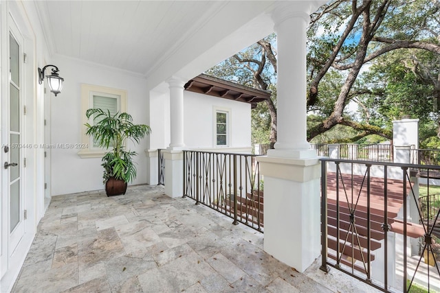 balcony featuring a porch