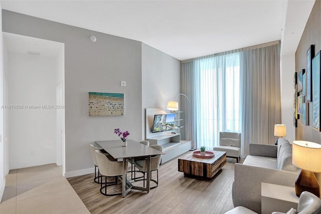 living room with light hardwood / wood-style flooring